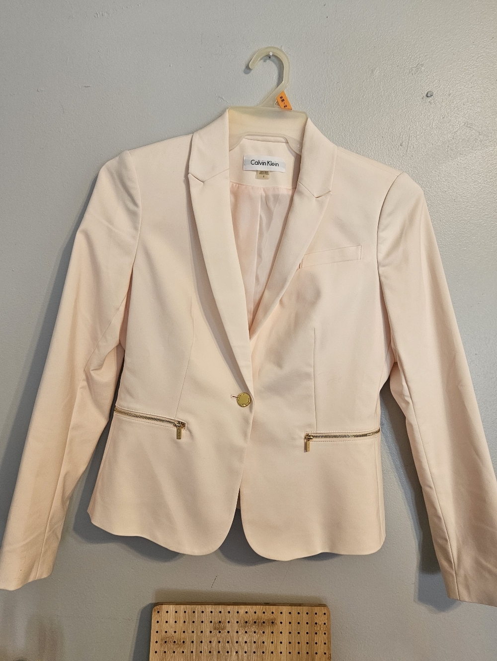 Calvin Klein Blush Pink Blazer Gold Zipper/Button Detail Size 8